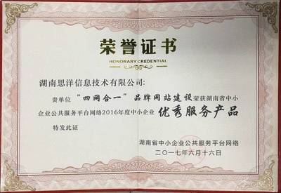 湖南思洋信息技術(shù)獲評(píng)“2016年度中小企業(yè)優(yōu)秀服務(wù)機(jī)構(gòu)”，網(wǎng)絡(luò)技術(shù)服務(wù)再獲權(quán)威認(rèn)可